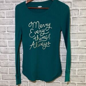 4/$20 Old Navy Teal Long Sleeve PJ top size medium Christmas theme